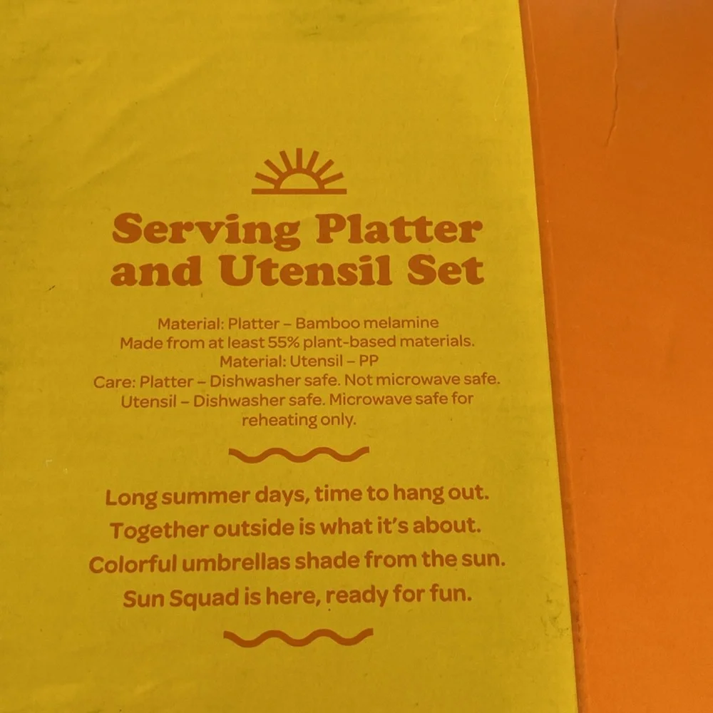 Target Sun Squad serving dish platter with palm leaf serving spoons utensils